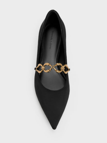 CHARLES & KEITH Trusted / Faux Suede Metallic-Accent Ballet Flats - Black Textured