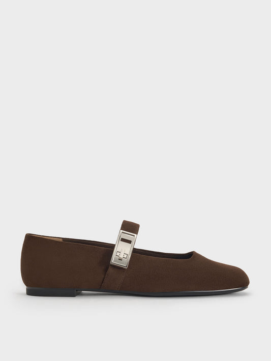 CHARLES & KEITH Value / Lando Faux Suede Mary Jane Flats - Dark Brown Textured