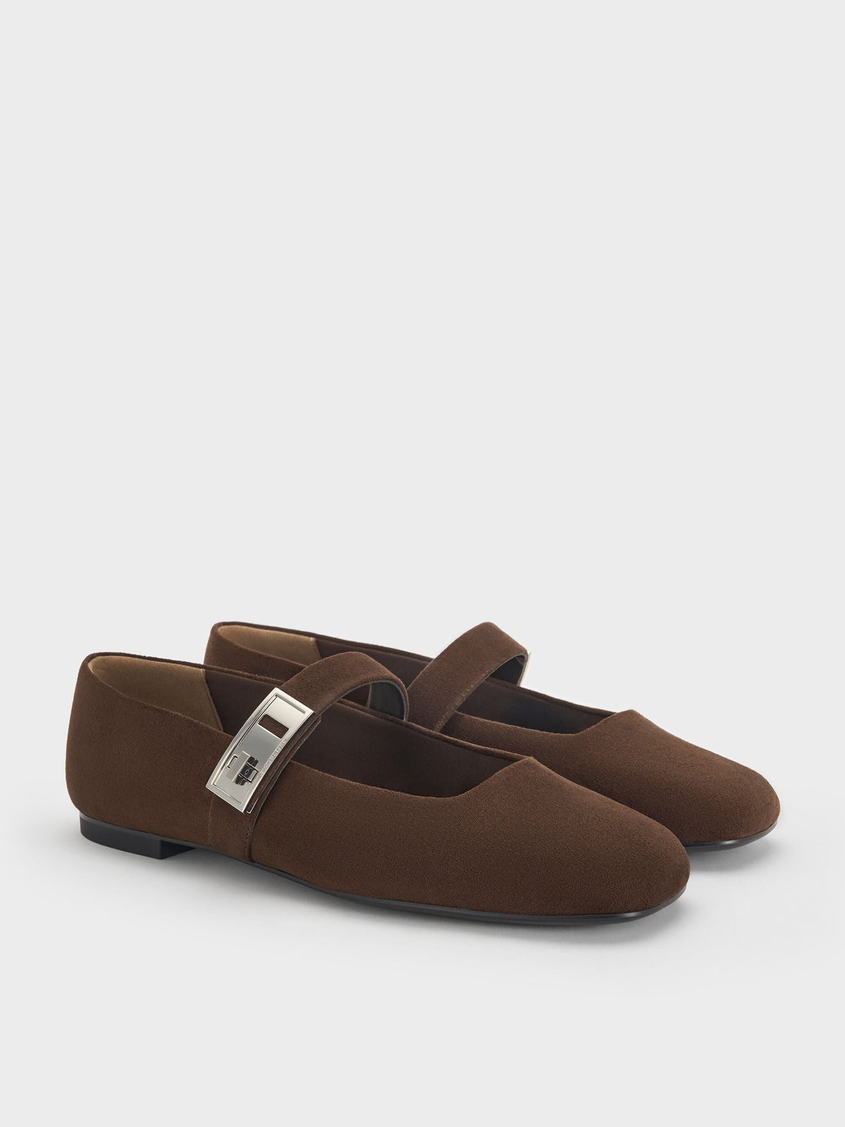 CHARLES & KEITH Value / Lando Faux Suede Mary Jane Flats - Dark Brown Textured