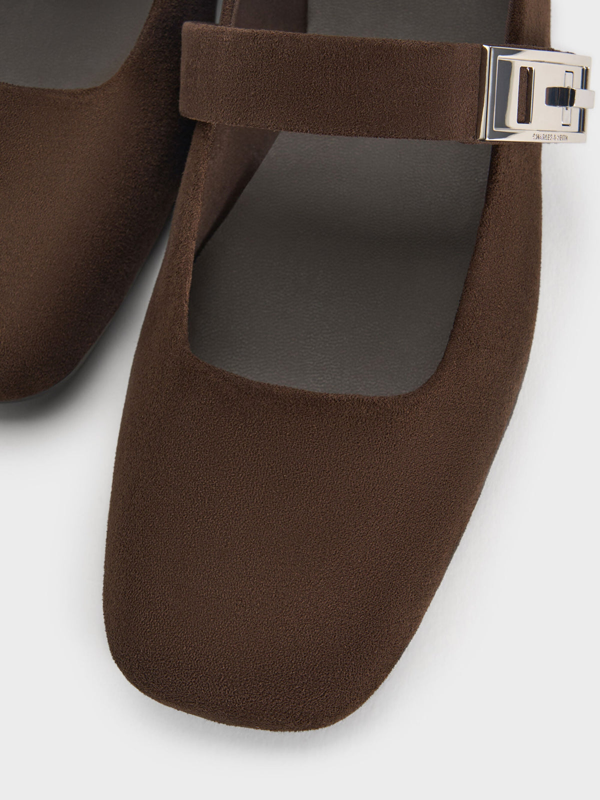 CHARLES & KEITH Value / Lando Faux Suede Mary Jane Flats - Dark Brown Textured