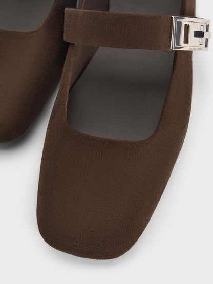 CHARLES & KEITH Value / Lando Faux Suede Mary Jane Flats - Dark Brown Textured