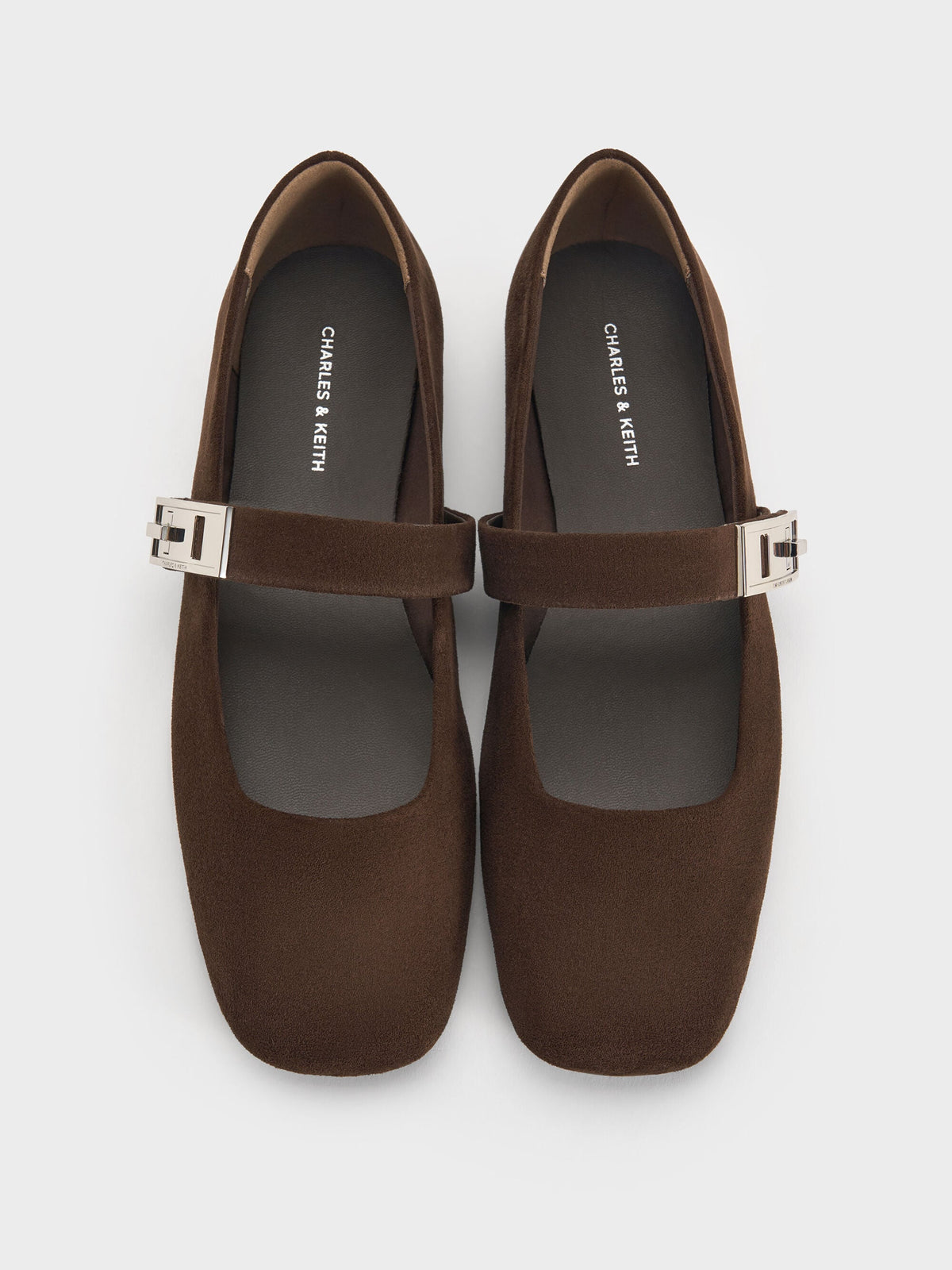 CHARLES & KEITH Value / Lando Faux Suede Mary Jane Flats - Dark Brown Textured
