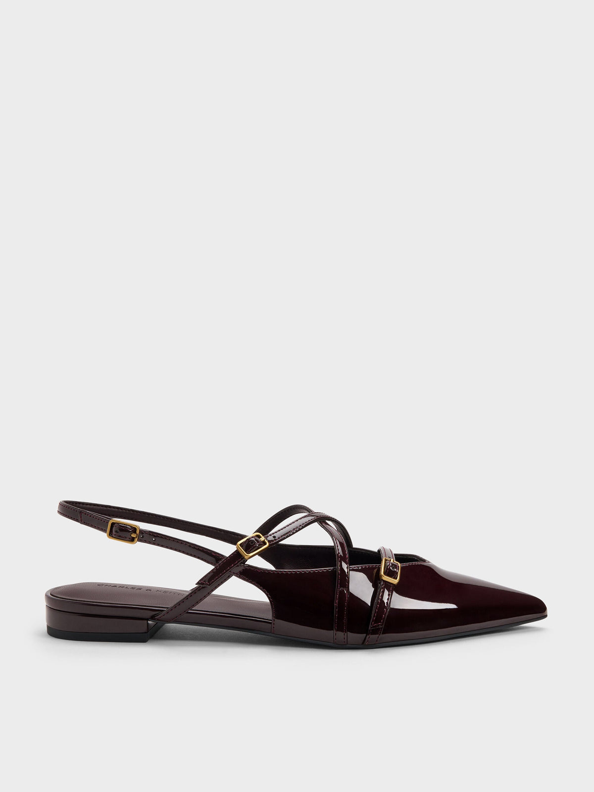 CHARLES & KEITH Everyday / Maybelle Patent Strappy Slingback Flats - Burgundy