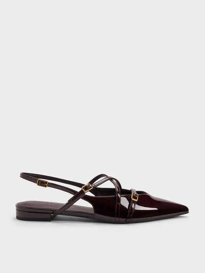 CHARLES & KEITH Everyday / Maybelle Patent Strappy Slingback Flats - Burgundy