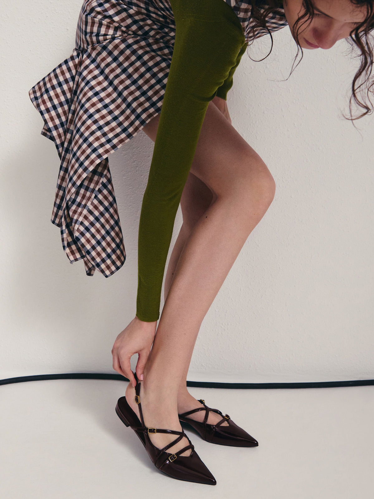 CHARLES & KEITH Everyday / Maybelle Patent Strappy Slingback Flats - Burgundy