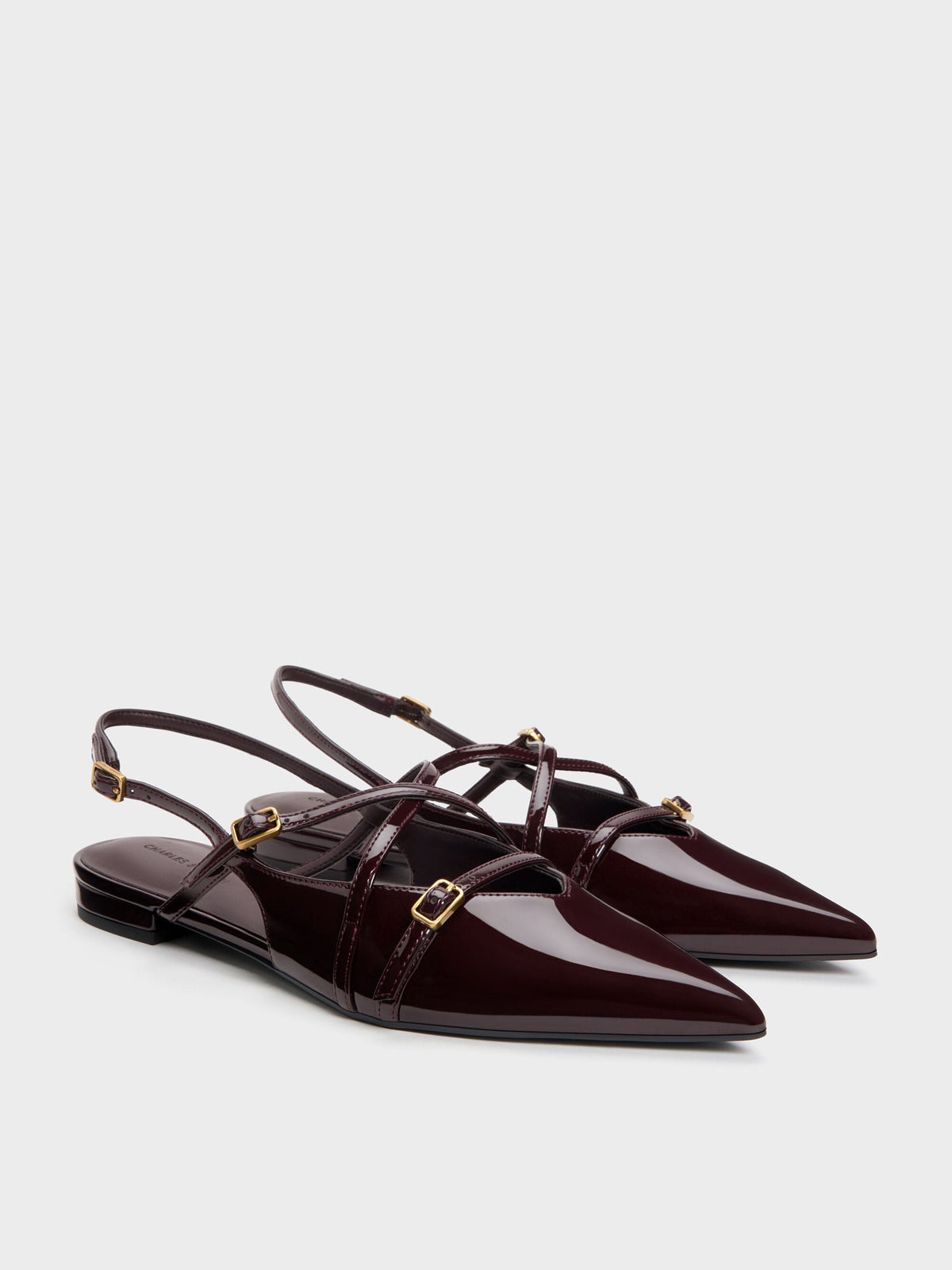 CHARLES & KEITH Everyday / Maybelle Patent Strappy Slingback Flats - Burgundy