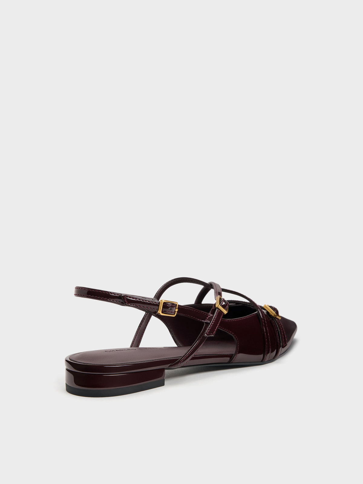 CHARLES & KEITH Everyday / Maybelle Patent Strappy Slingback Flats - Burgundy