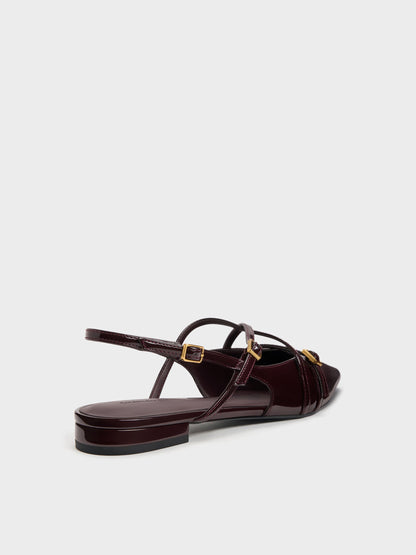 CHARLES & KEITH Everyday / Maybelle Patent Strappy Slingback Flats - Burgundy