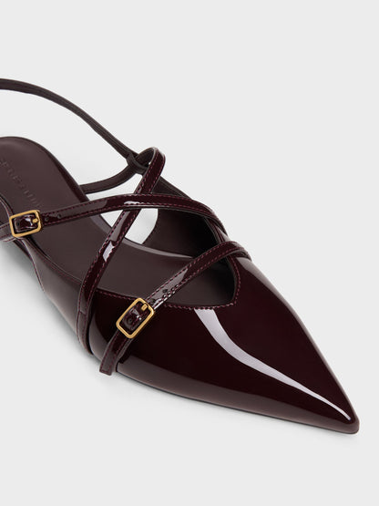 CHARLES & KEITH Everyday / Maybelle Patent Strappy Slingback Flats - Burgundy