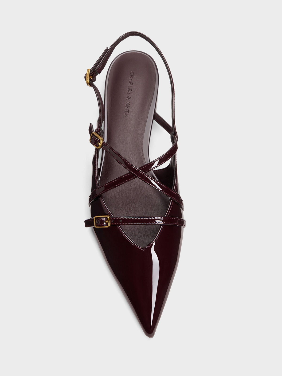CHARLES & KEITH Everyday / Maybelle Patent Strappy Slingback Flats - Burgundy