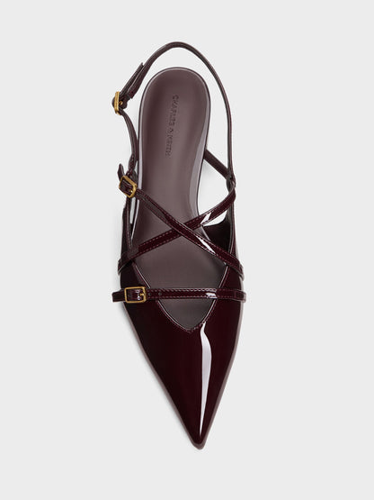 CHARLES & KEITH Everyday / Maybelle Patent Strappy Slingback Flats - Burgundy