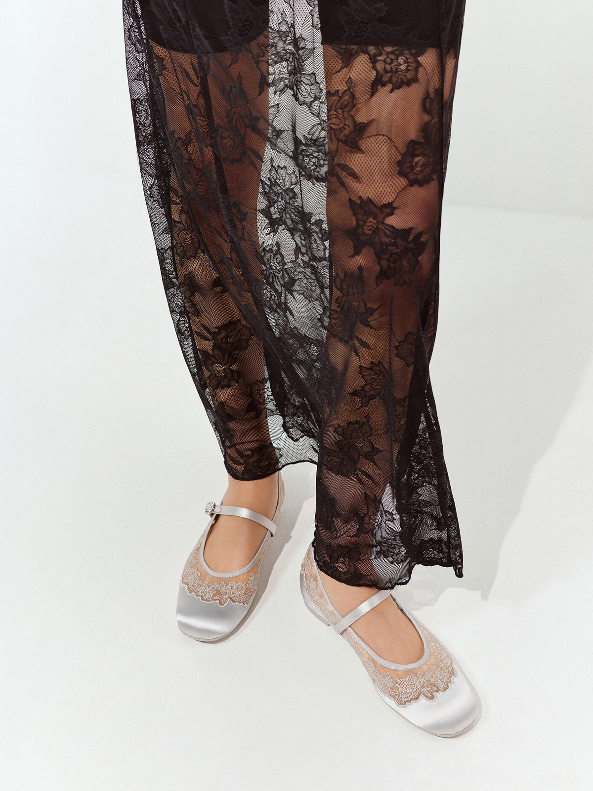 CHARLES & KEITH Everyday / Satin Embroidered-Mesh Mary Jane Flats - Silver