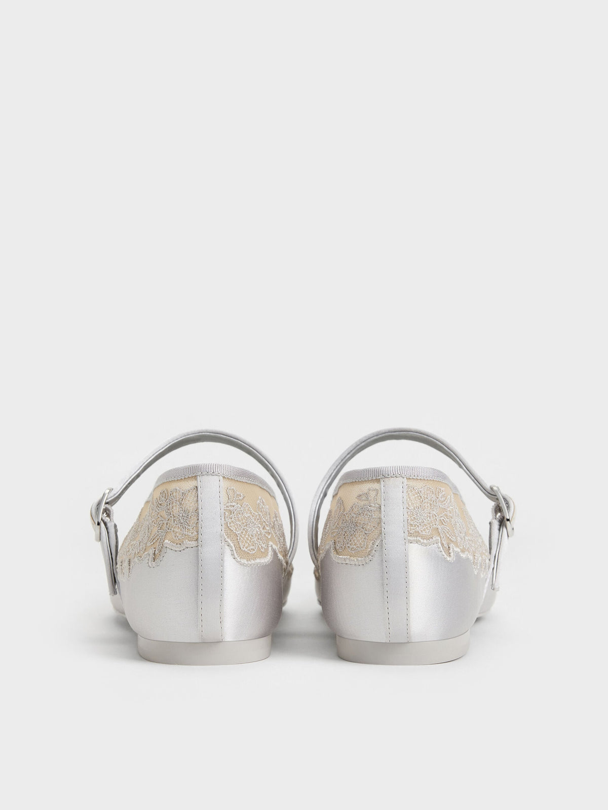 CHARLES & KEITH Everyday / Satin Embroidered-Mesh Mary Jane Flats - Silver