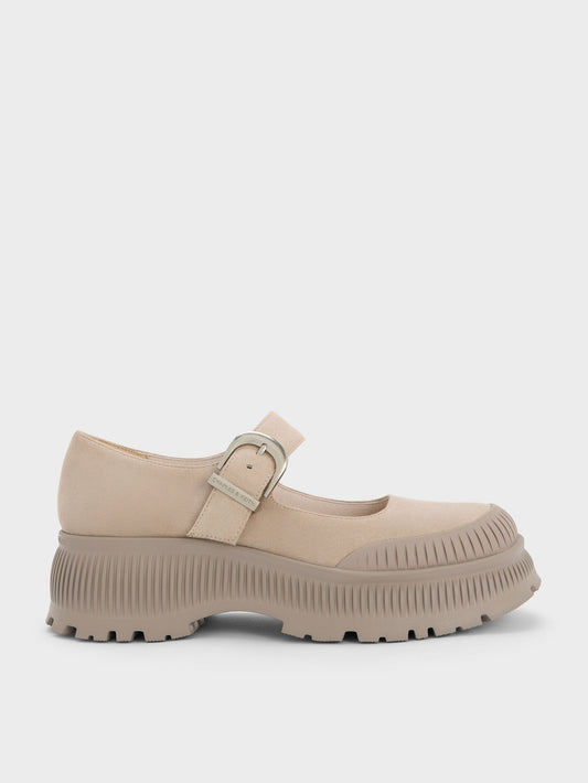 CHARLES & KEITH Value / Darra Faux Suede Platform Mary Janes - Beige
