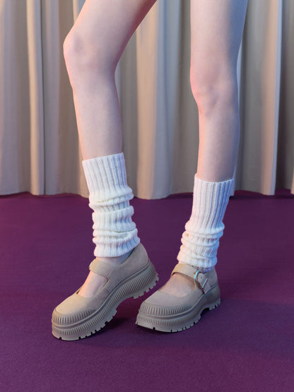 CHARLES & KEITH Value / Darra Faux Suede Platform Mary Janes - Beige