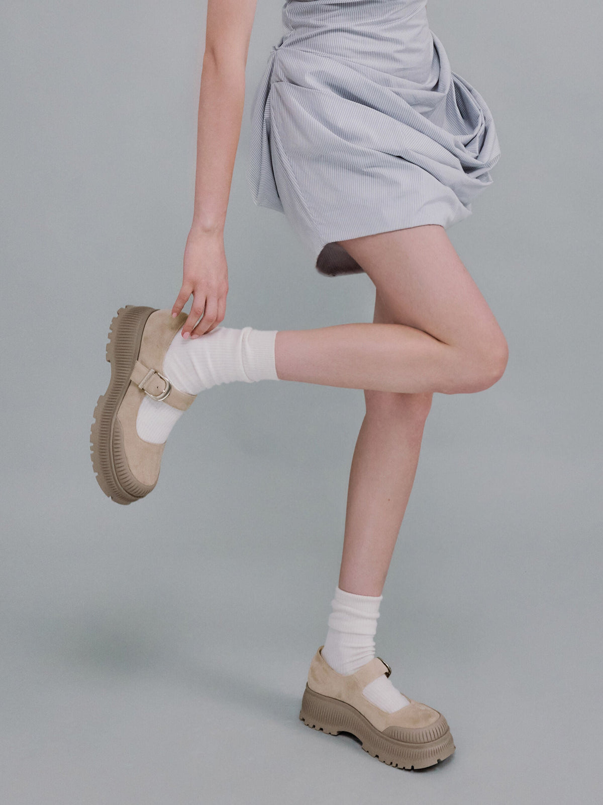 CHARLES & KEITH Value / Darra Faux Suede Platform Mary Janes - Beige