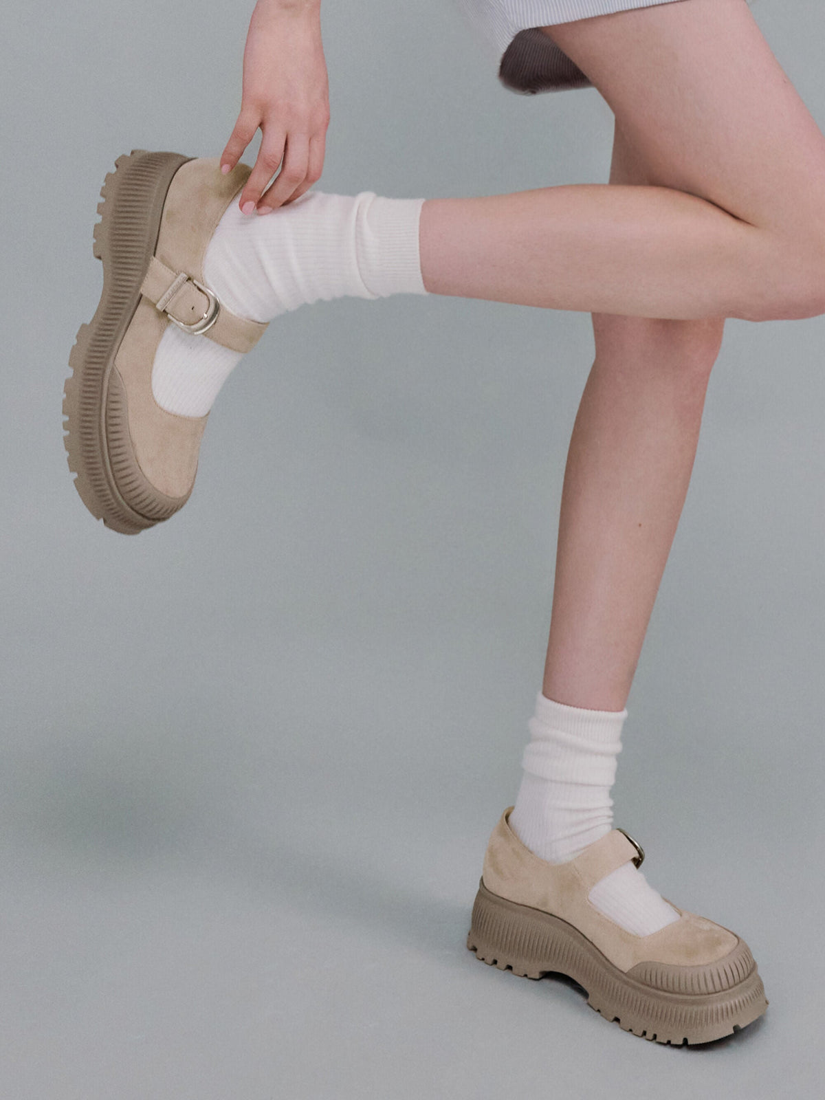 CHARLES & KEITH Value / Darra Faux Suede Platform Mary Janes - Beige