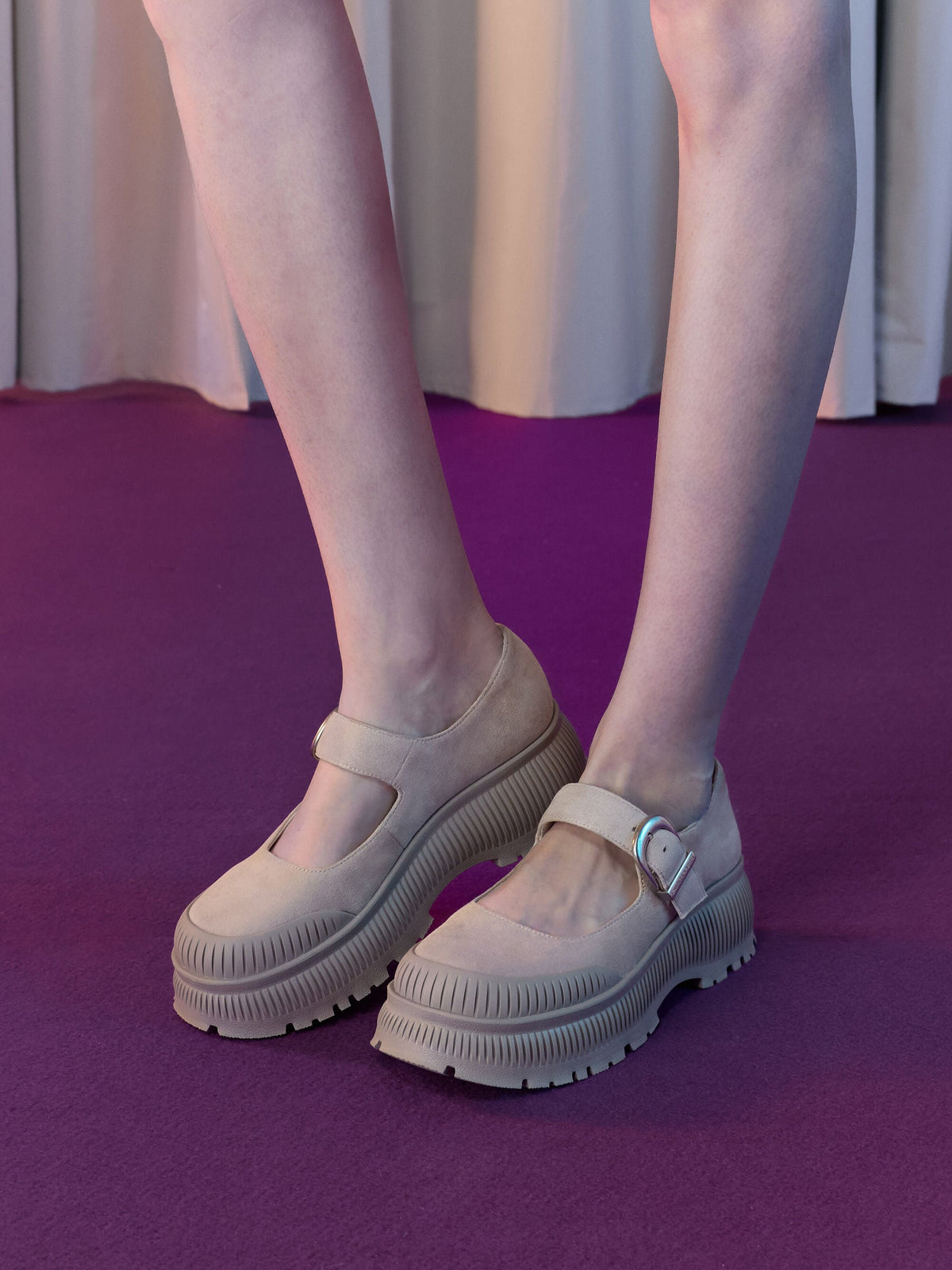 CHARLES & KEITH Value / Darra Faux Suede Platform Mary Janes - Beige
