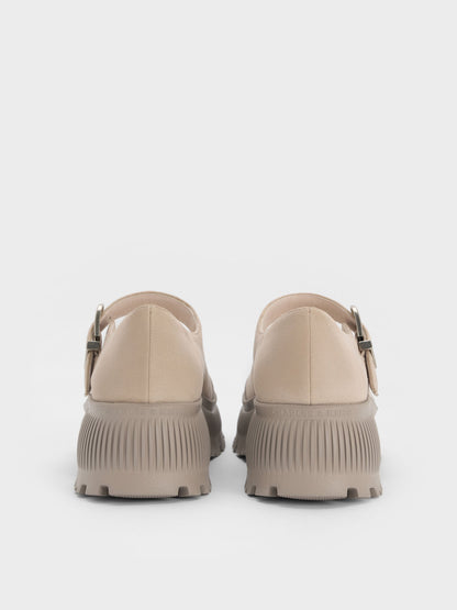 CHARLES & KEITH Value / Darra Faux Suede Platform Mary Janes - Beige