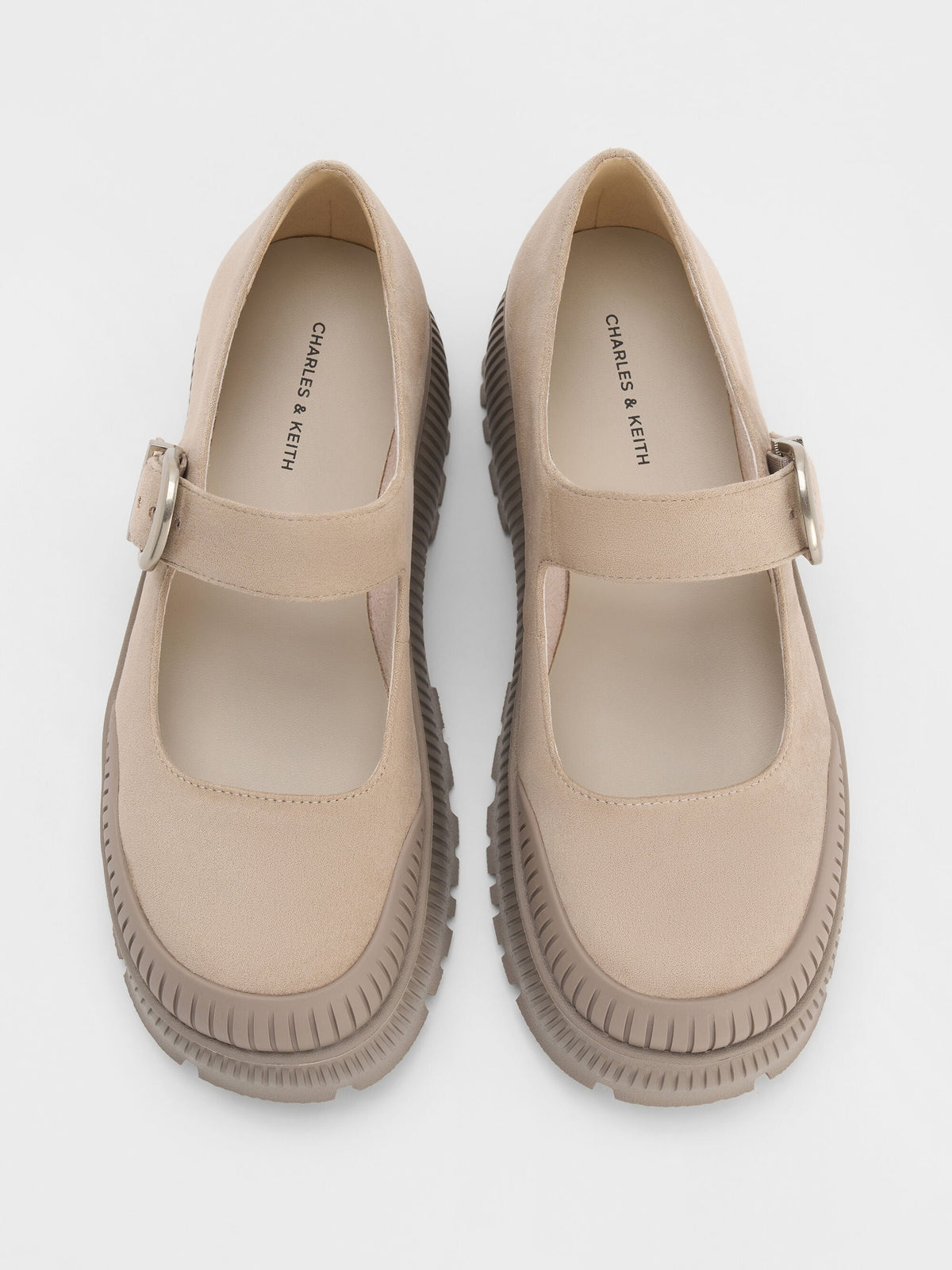 CHARLES & KEITH Value / Darra Faux Suede Platform Mary Janes - Beige