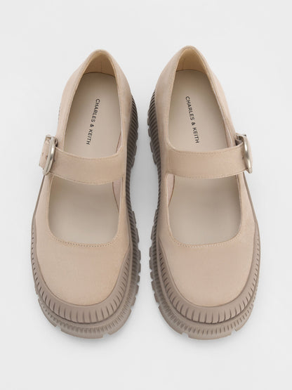 CHARLES & KEITH Value / Darra Faux Suede Platform Mary Janes - Beige