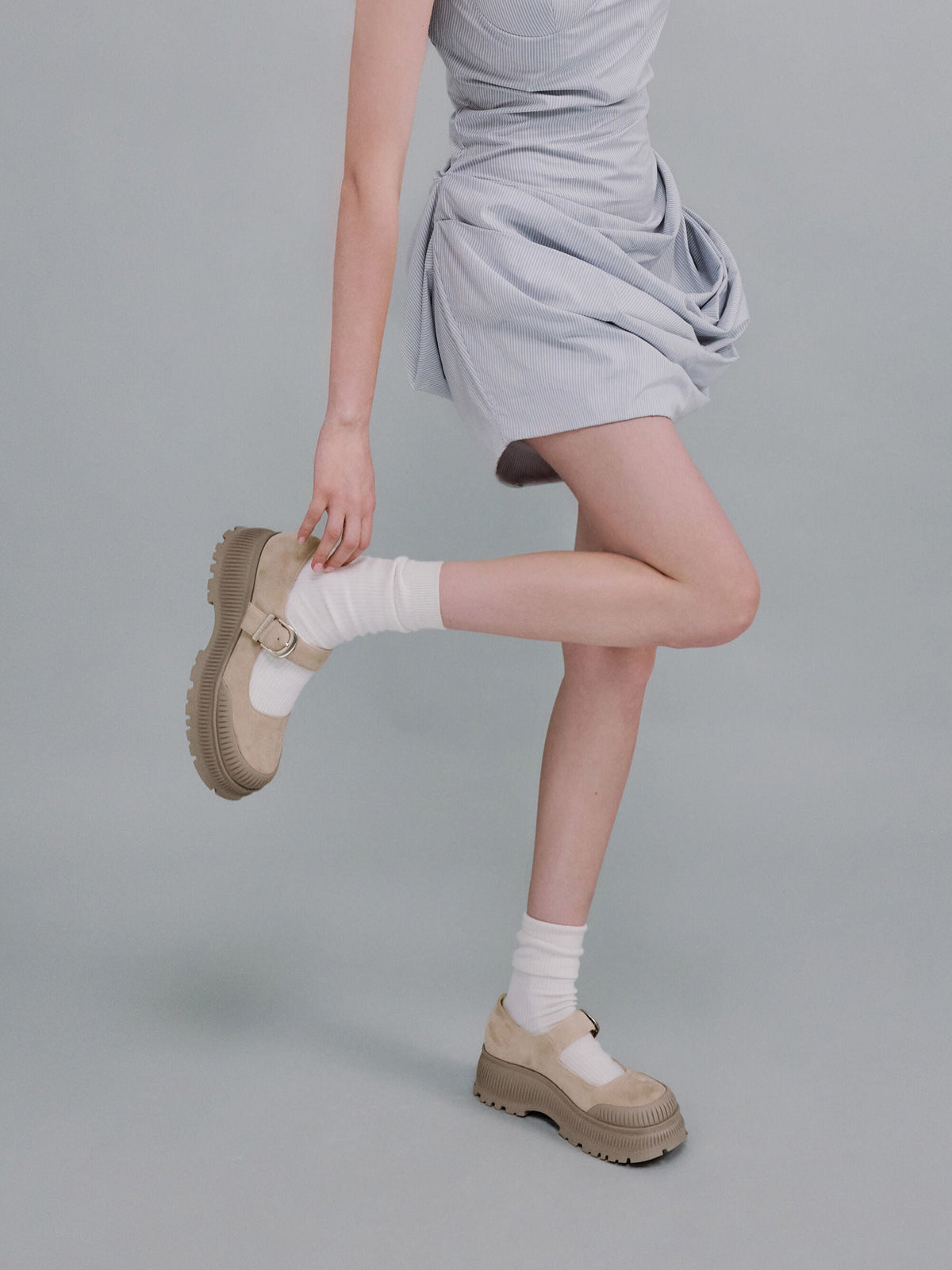 CHARLES & KEITH Value / Darra Faux Suede Platform Mary Janes - Beige