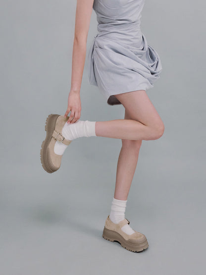 CHARLES & KEITH Value / Darra Faux Suede Platform Mary Janes - Beige