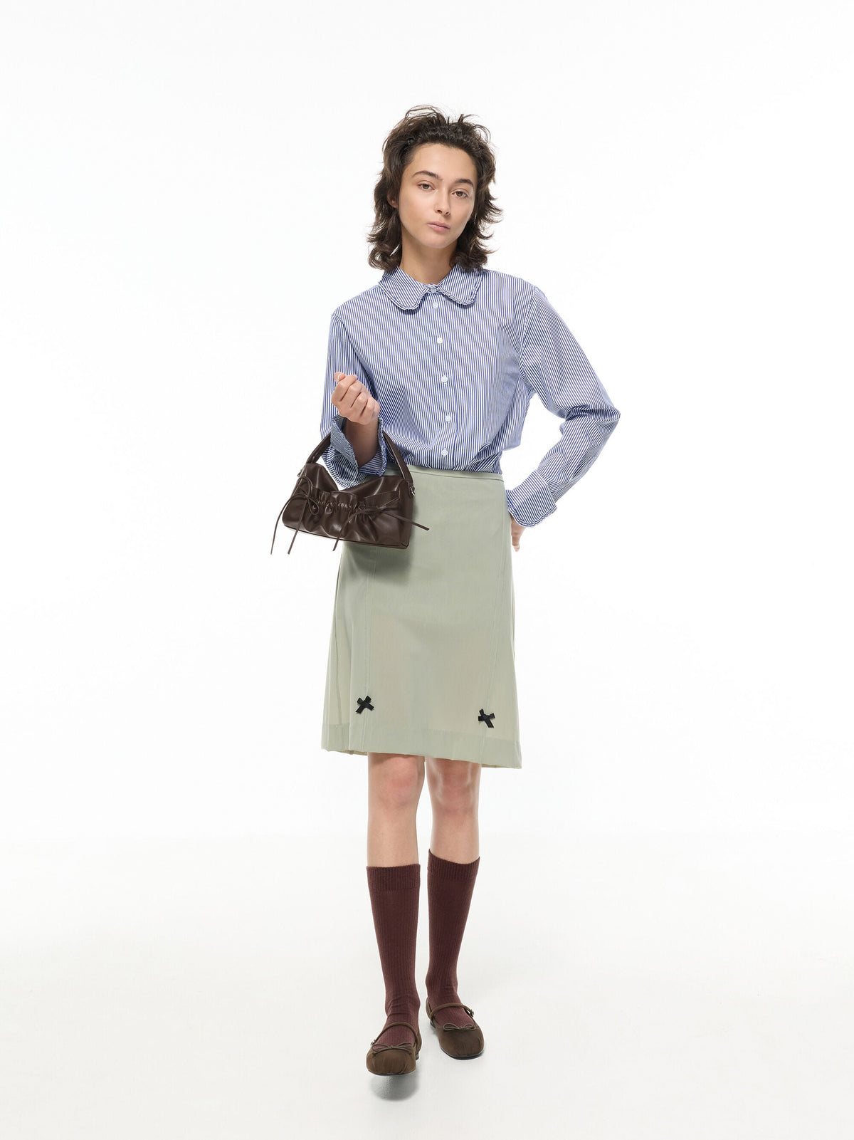 CHARLES & KEITH Top Pick / Emiko Faux Suede Bow Mary Jane Flats - Chocolate Textured