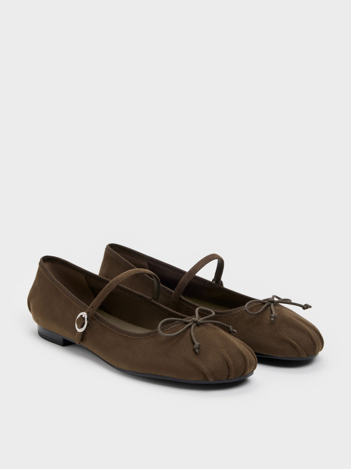 CHARLES & KEITH Top Pick / Emiko Faux Suede Bow Mary Jane Flats - Chocolate Textured
