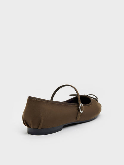 CHARLES & KEITH Top Pick / Emiko Faux Suede Bow Mary Jane Flats - Chocolate Textured