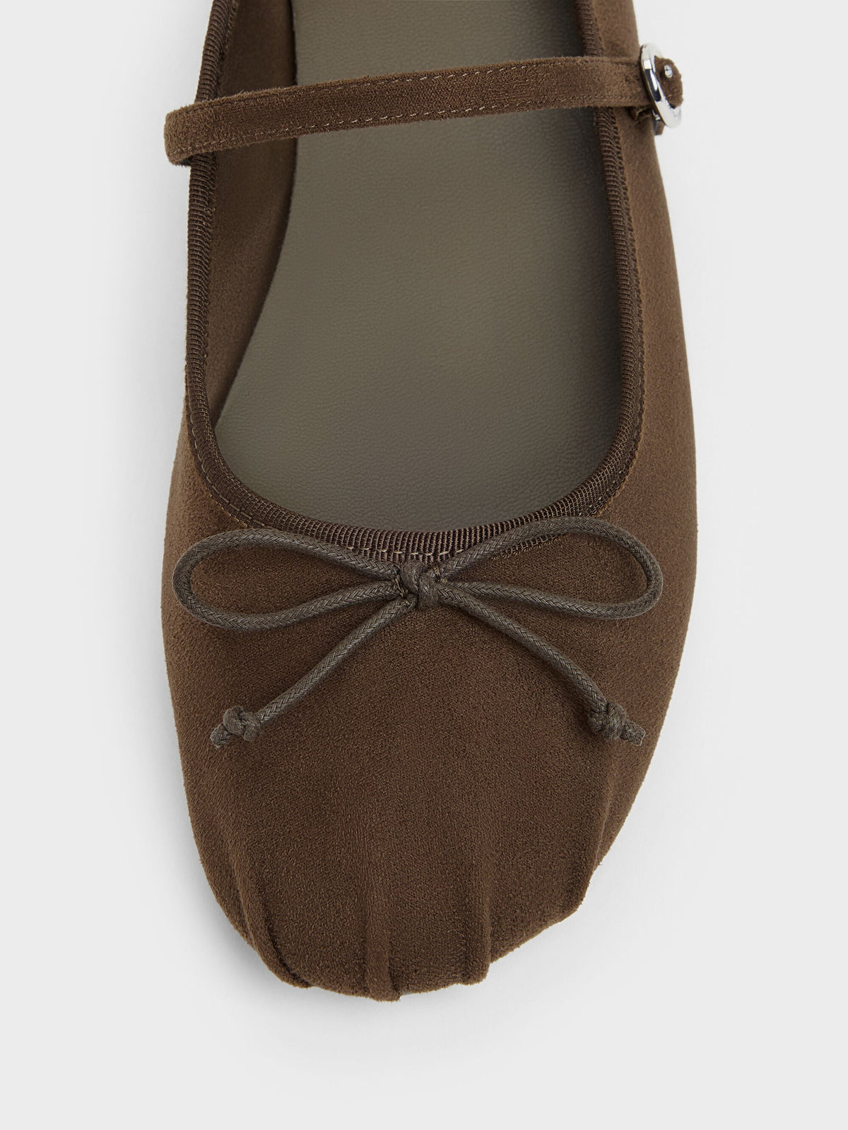 CHARLES & KEITH Top Pick / Emiko Faux Suede Bow Mary Jane Flats - Chocolate Textured
