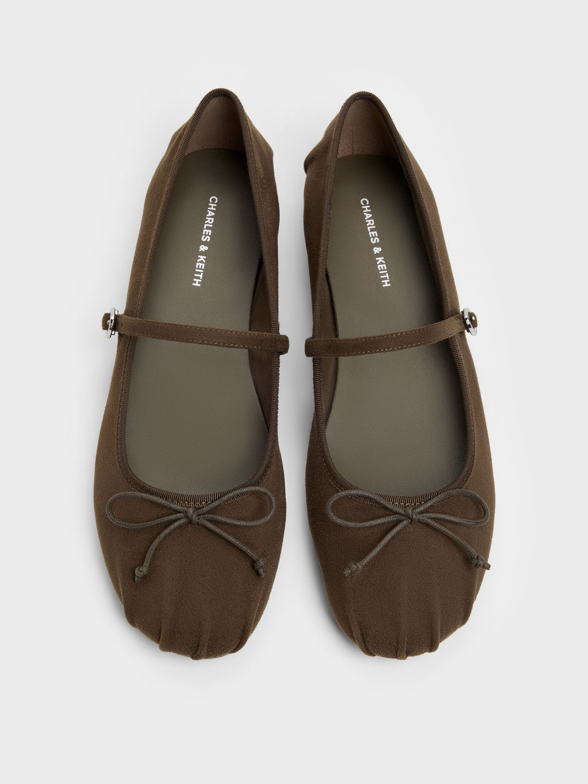 CHARLES & KEITH Top Pick / Emiko Faux Suede Bow Mary Jane Flats - Chocolate Textured