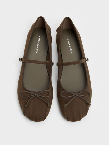 CHARLES & KEITH Top Pick / Emiko Faux Suede Bow Mary Jane Flats - Chocolate Textured
