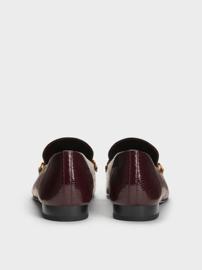 CHARLES & KEITH Premium / Snake-Print Metallic-Accent Loafers - Animal Print Burgundy