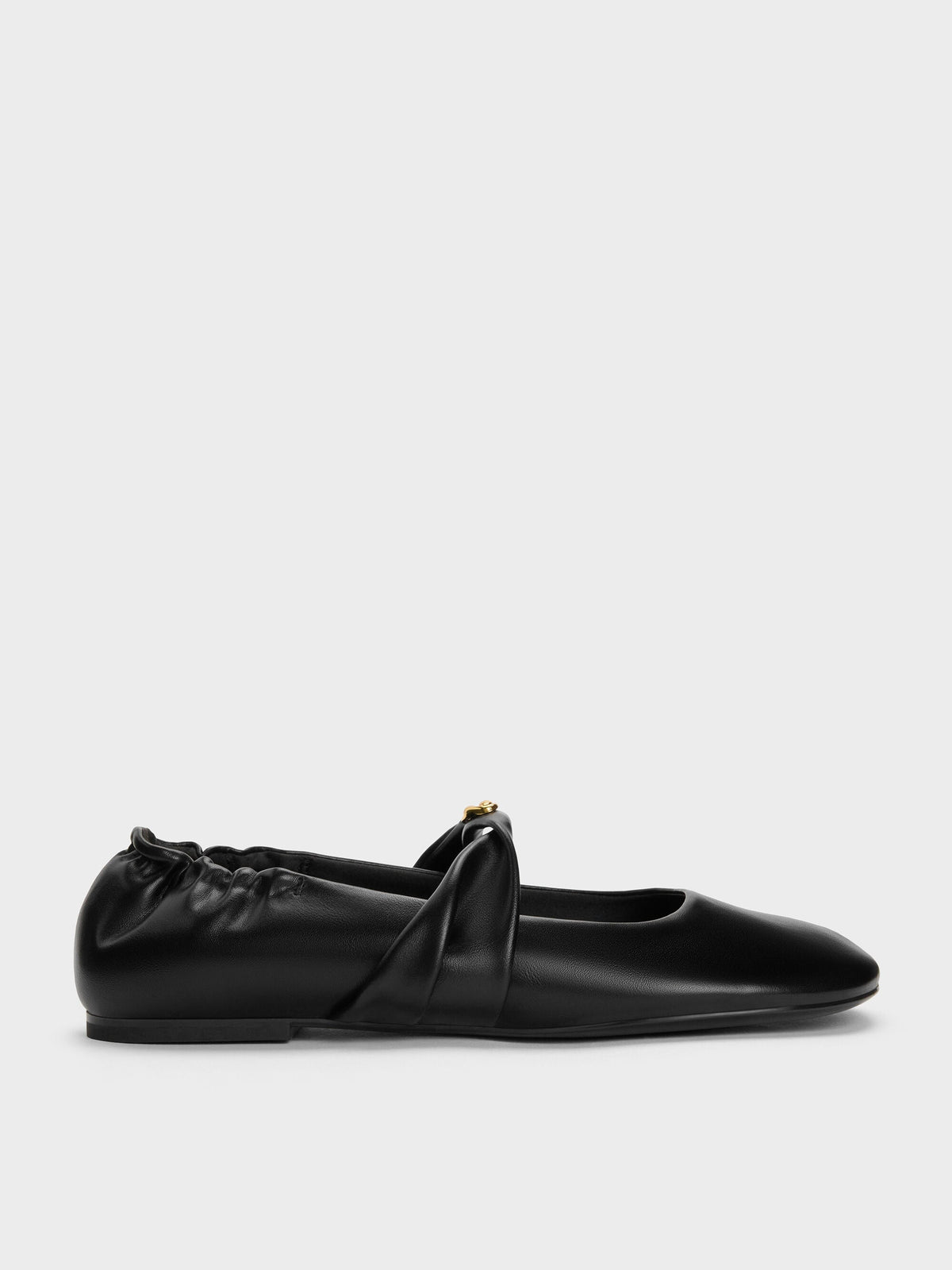 CHARLES & KEITH Trusted / Metallic-Accent Twist-Strap Mary Jane Flats - Black