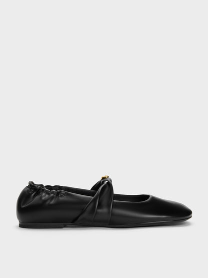 CHARLES & KEITH Trusted / Metallic-Accent Twist-Strap Mary Jane Flats - Black