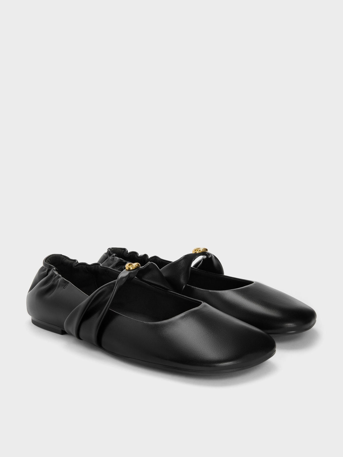 CHARLES & KEITH Trusted / Metallic-Accent Twist-Strap Mary Jane Flats - Black