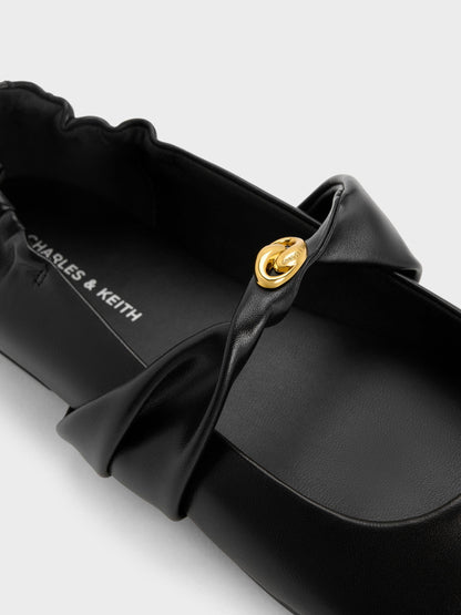 CHARLES & KEITH Trusted / Metallic-Accent Twist-Strap Mary Jane Flats - Black