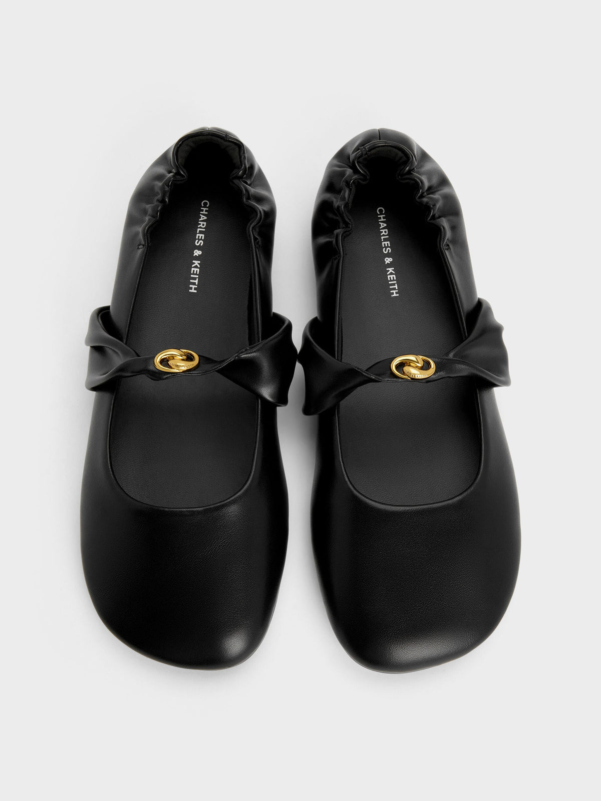 CHARLES & KEITH Trusted / Metallic-Accent Twist-Strap Mary Jane Flats - Black