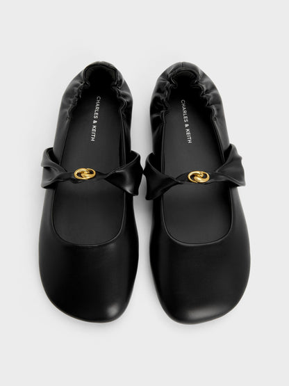 CHARLES & KEITH Trusted / Metallic-Accent Twist-Strap Mary Jane Flats - Black