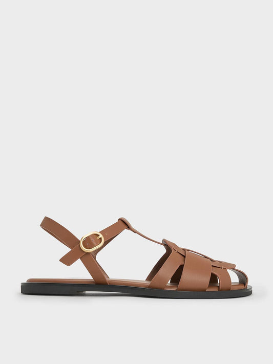 CHARLES & KEITH Hot Sale / Easley T-Bar Caged Sandals - Caramel