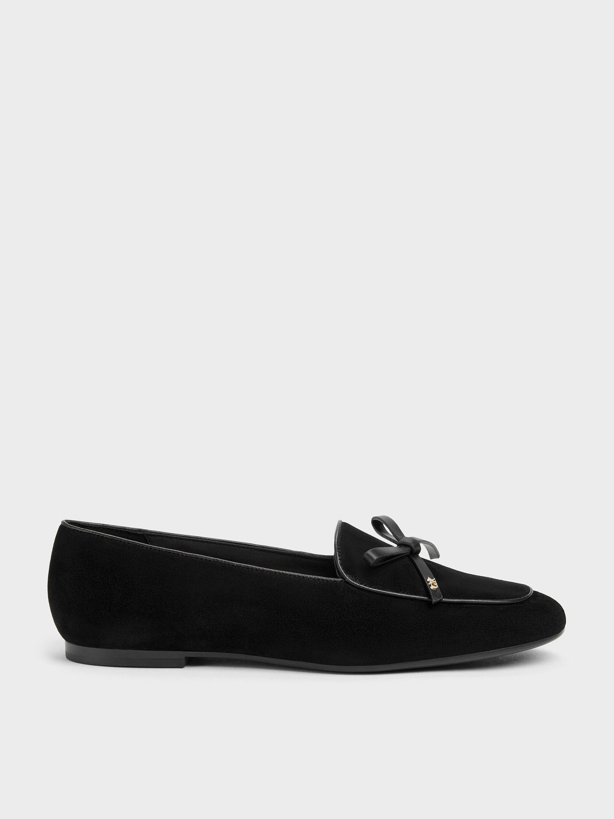 CHARLES & KEITH Great Value / Leather & Suede Bow Loafers - Black Textured