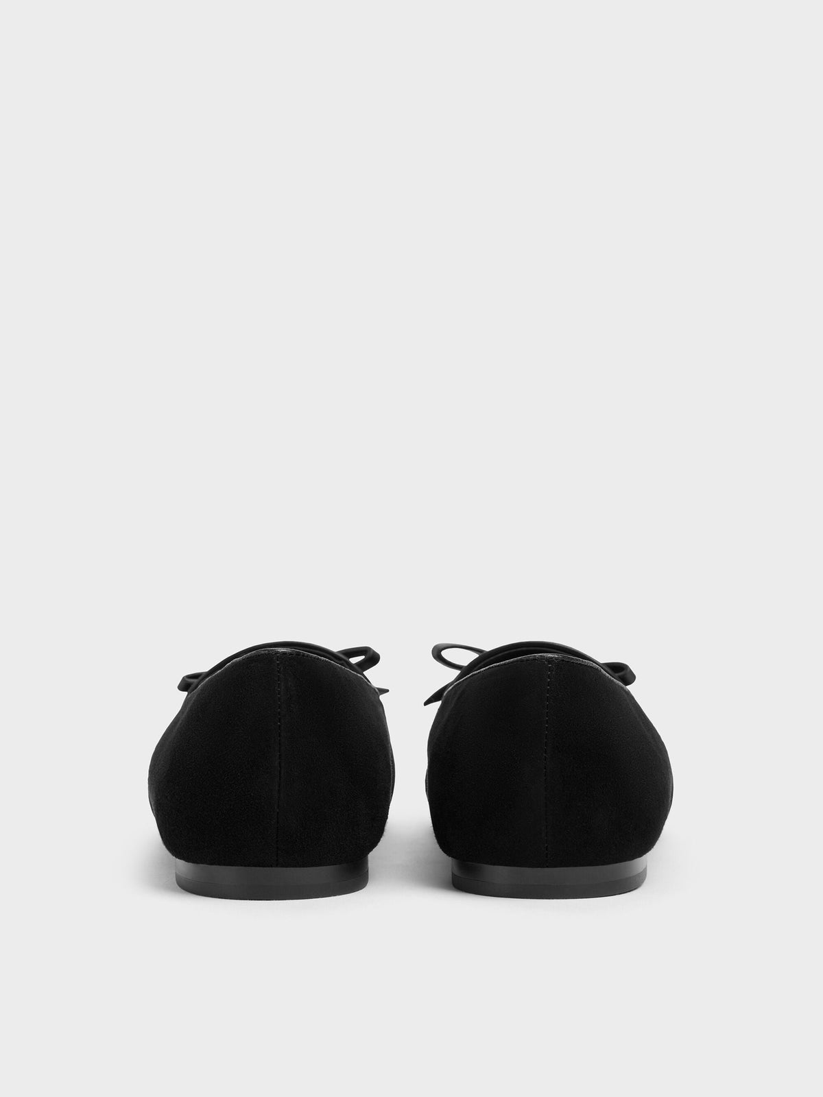 CHARLES & KEITH Great Value / Leather & Suede Bow Loafers - Black Textured