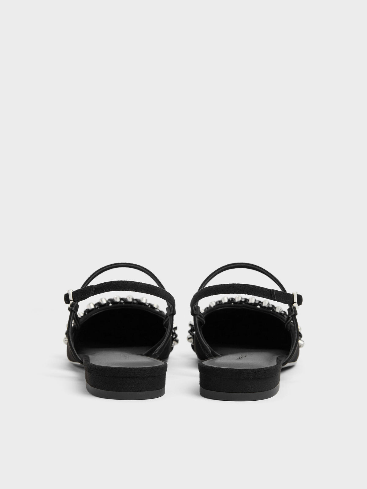 CHARLES & KEITH Latest / Faux Suede Crystal Slingback Flats - Black Textured
