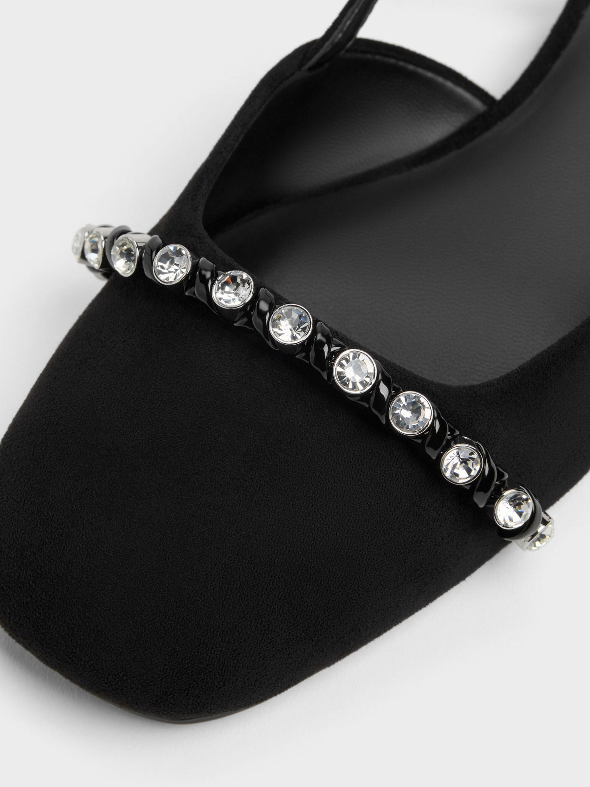 CHARLES & KEITH Latest / Faux Suede Crystal Slingback Flats - Black Textured