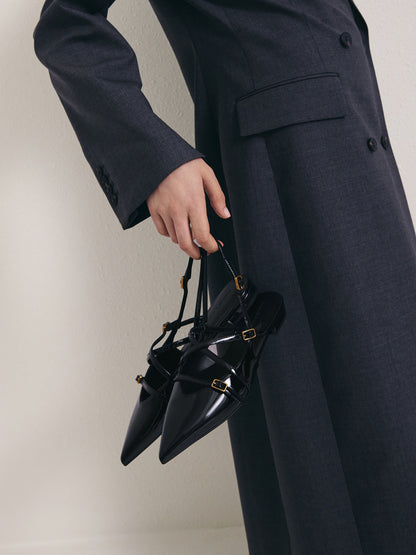 CHARLES & KEITH Smart Buy / Maybelle Patent Strappy Slingback Flats - Black Patent