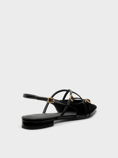 CHARLES & KEITH Smart Buy / Maybelle Patent Strappy Slingback Flats - Black Patent