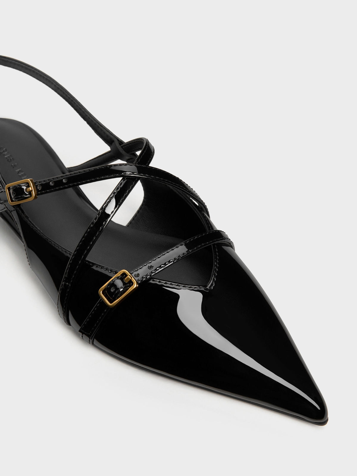 CHARLES & KEITH Smart Buy / Maybelle Patent Strappy Slingback Flats - Black Patent