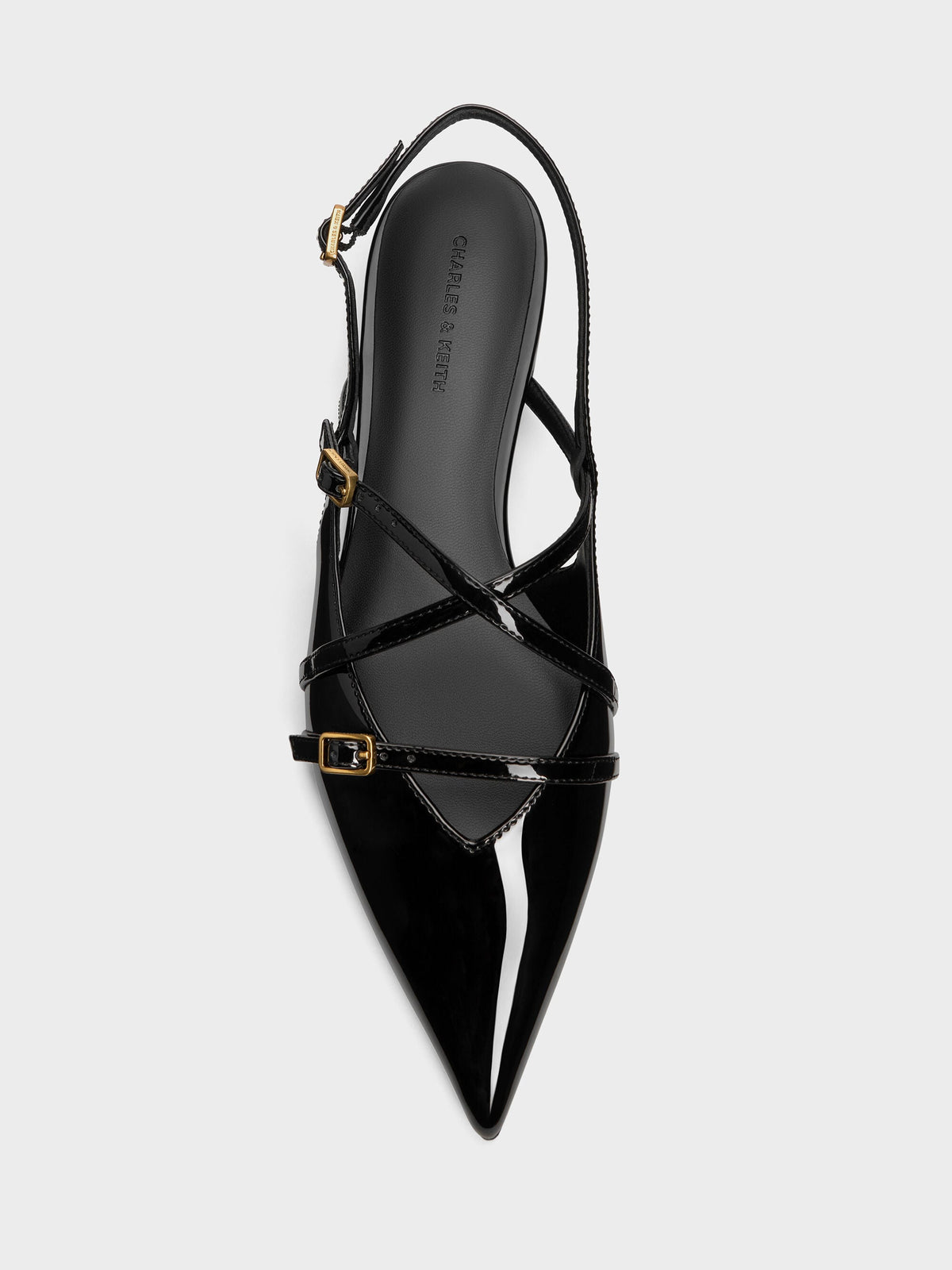 CHARLES & KEITH Smart Buy / Maybelle Patent Strappy Slingback Flats - Black Patent