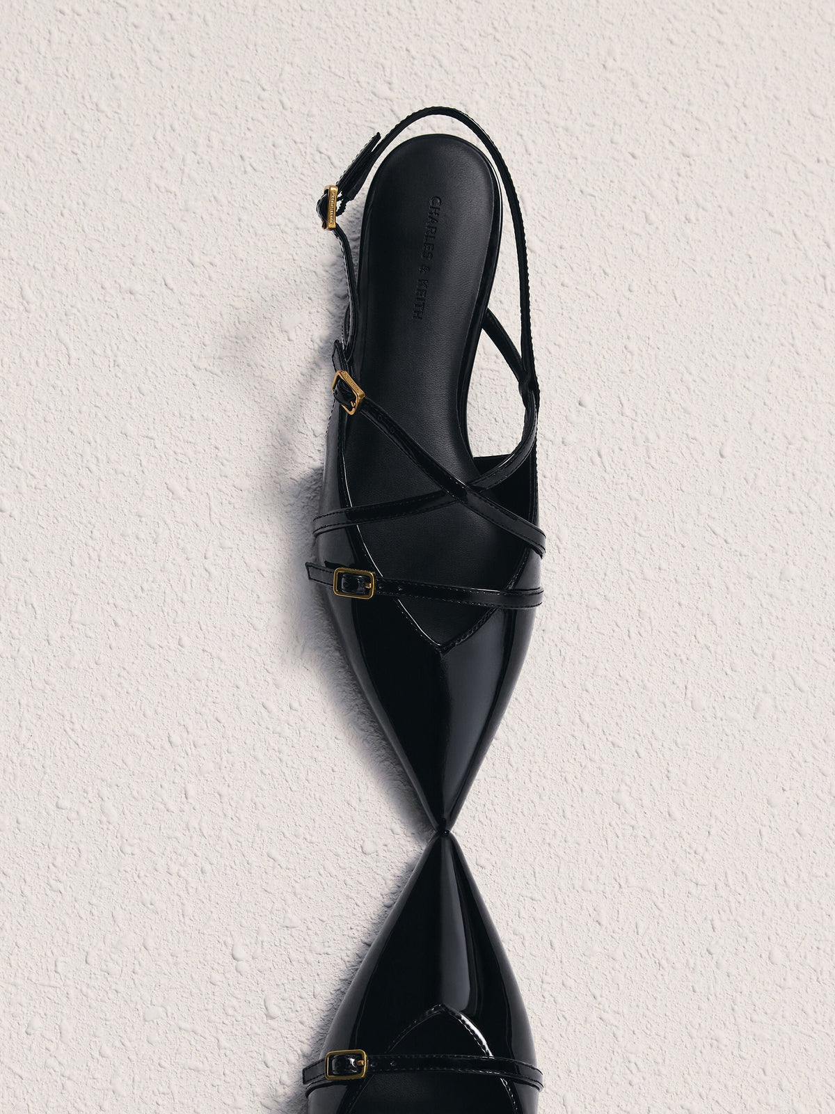 CHARLES & KEITH Smart Buy / Maybelle Patent Strappy Slingback Flats - Black Patent